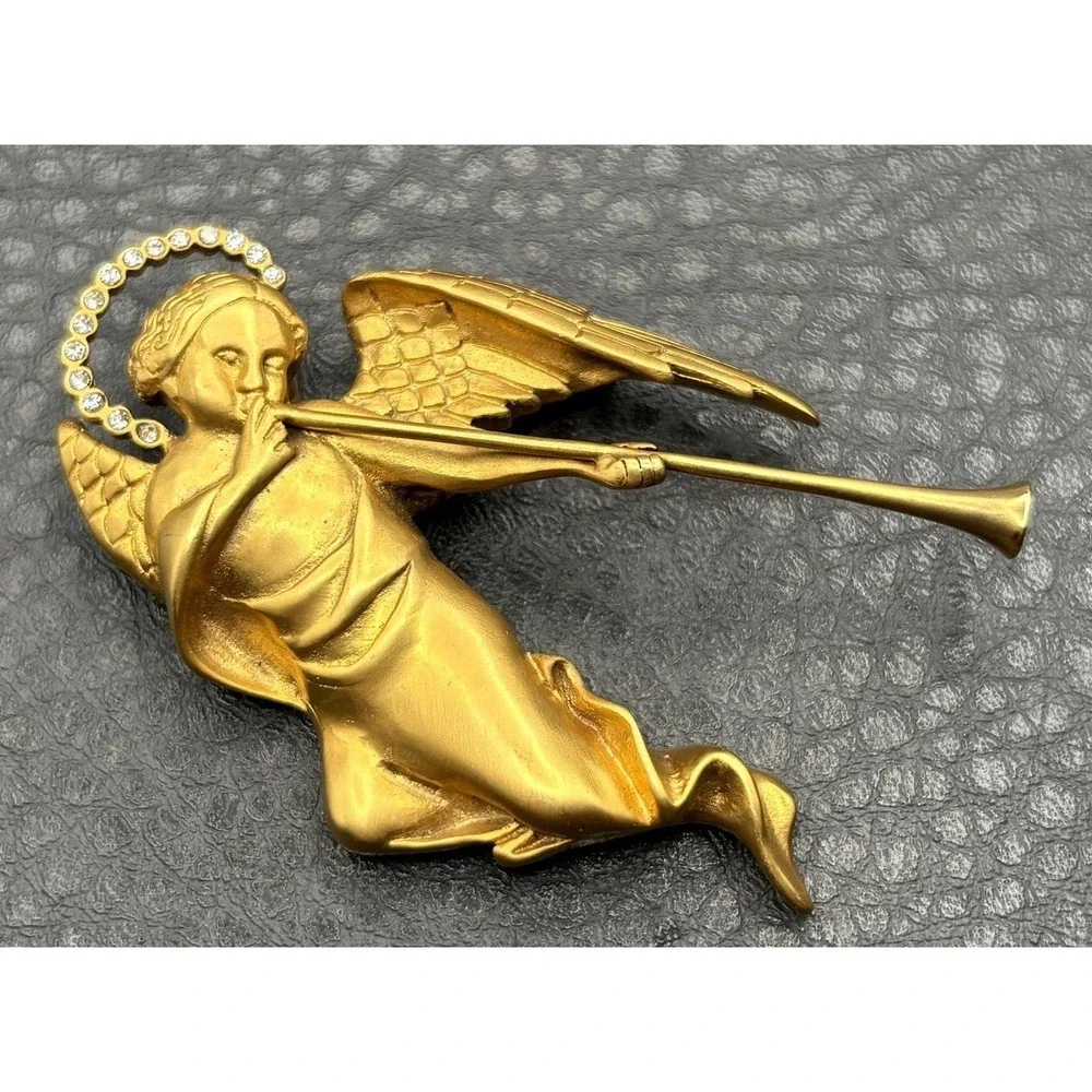 Vintage MMA METROPOLITAN MUSEUM ART NCMA Angel Cherub Brooch Pin Rhinestone Halo